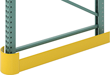Image of ProductInUse. Front orientation. Rack Guards. End-of-Aisle Floor-Mount Steel Rack Guards, Single Ended, Left-Hand Side Mounting Orientation.