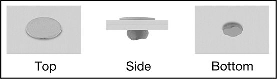 Image of ProductInUse. Installed. Top orientation. Contains Annotated, Border. Brass Flush-Mount Solid Rivets, 1/8" Diameter, for 0.385" Maximum Material Thickness.