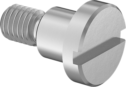 Image of Product. Front orientation. Slotted 18-8 Stainless Steel Precision Shoulder Screw, Low Profile, 7 mm Diameter, 6 mm Long, M5 x 0.80 mm Thread.