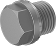 Image of Product. Male. Front orientation. Pipe and Fittings. Low-Pressure Iron and Steel Threaded Pipe Fittings, External-Hex-Drive Plugs with Copper Washer, Threaded Fitting Connection, Male, Hex Body.