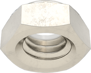 Image of Product. Bottom orientation. 316 Stainless Steel Thin-Profile Nylon-Insert Locknut, Corrosion-Resistant, 3/8"-16 Thread Size.