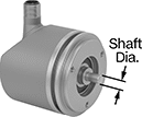 Image of Product. Front orientation. Contains Annotated. Rotary Encoders. Compact Rotary Encoders, Shaft Gear Box Input, 5-Pole Micro M12 Plug-In Connection—IO Link.