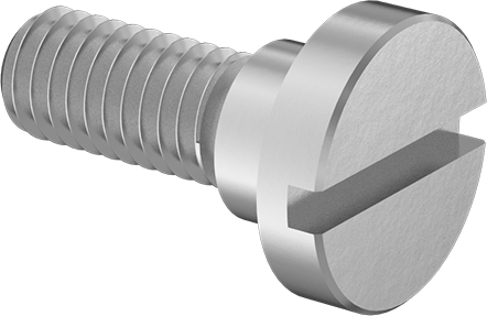 Image of Product. Front orientation. Slotted Low-Profile Steel Shoulder Screw, 8 mm Shoulder Diameter, 4 mm Shoulder Length, M6 x 1 mm Thread.
