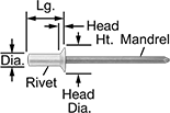 Image of Product. Front orientation. Contains Annotated. Flush-Mount Sealing Blind Rivets.