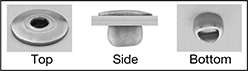 Image of ProductInUse. Installed. Top orientation. Contains Annotated, Border. Rivets. Choose-a-Color Domed Head Blind Rivets.