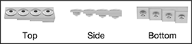 Image of ProductInUse. Installed in a Range of Material Thicknesses. Top orientation. Contains Annotated, Border. Rivets. Choose-a-Color Wide-Thickness-Range Domed Head Blind Rivets.