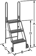 Image of Product. Front orientation. Contains Annotated. Step Stools. Foldable Step Stools with Handrail, Style 1.