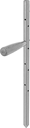 Image of ProductInUse. Puller Slotted in Stake. Back orientation. Stake Pullers. Handheld Concrete Form-Board Stake Pullers.