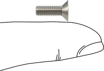 Image of Product. Side1 orientation. Contains SizingReference. JIS Stainless Steel Flat Head Screws, M4 x 0.7 mm Thread, 12 mm Long.