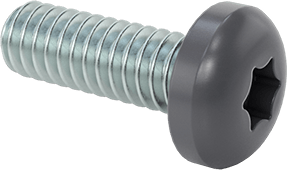 Image of Product. Front orientation. Painted Steel Pan Head Torx Screw, with Black Head, 1/4"-20 Thread Size, 3/4" Long.
