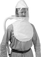 Image of ProductInUse. Front orientation. Respirators. Supplied-Air Hood Respirators for Plant Air Lines.