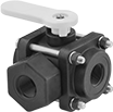 Image of Product. Assembled View. Front orientation. Diverting Valves. Easy-Maintenance Threaded Diverting Valves for Chemicals , Center-Port Inlet with Lever Handle.