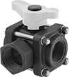 Image of Product. Assembled View. Front orientation. Diverting Valves. Easy-Maintenance Threaded Diverting Valves for Chemicals , Center-Port Inlet with T-Handle.
