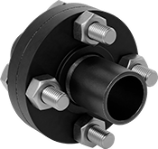 Image of ProductInUse. Shown Installed. Front orientation. Hex Head Screws. Steel Heavy Hex Head Screw Kits for Metal Pipe Flanges.