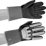 Image of Product. Front orientation. Gloves. Nitrile Chemical-Resistant Gloves, Heavy Duty Gloves.