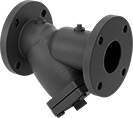 Image of Product. Back orientation. Strainers. Low-Pressure Iron Y-Strainers, With Flanged Pipe Fitting Connections—Threaded Drain with Plug.
