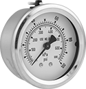 Image of Product. Front orientation. Pressure Gauges. Gas Pressure Gauges, Dual Scale, Center-Back Connection.