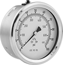Image of Product. Front orientation. Pressure Gauges. Gas Pressure Gauges, Dual Scale, Lower-Back Connection.