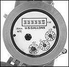 Image of Specification. Front orientation. ZoomedIn view. Contains Border. Analog Display. High-Temperature Totalizers, Bronze Body.