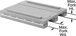 Image of Product. Front orientation. Contains Annotated. Shock-Absorbing Wood Pallets.