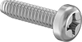 Image of Product. Front orientation. Tapping Screws. Stainless Steel Phillips Rounded Head Thread-Cutting Screws for Soft Metal.