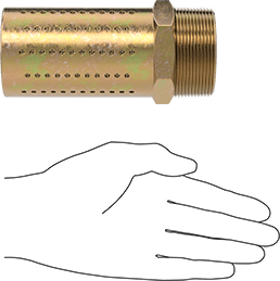 Image of Product. Side1 orientation. Contains SizingReference. Compact High-Flow Muffler, with 2 NPT Male Zinc-Plated Steel Fitting.