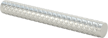 Image of Product. Front orientation. Fully Knurled Dowel Pins, 1/4" Diameter, 2" Long.