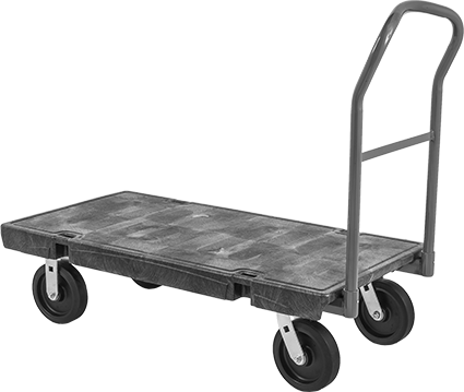 Image of Product. Front orientation. Plastic Platform Truck, Solid Rubber Wheels, 48" Long x 24" Wide x 12.5" High Platform.