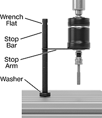 Image of ProductInUse. Front orientation. Contains Annotated. Tapping Head Stop Bars. Stop Bars for Auto-Reversing Tapping Heads, T-Slot Mount.