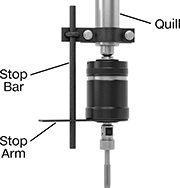 Image of ProductInUse. Front orientation. Contains Annotated. Tapping Head Stop Bars. Stop Bars for Auto-Reversing Tapping Heads, Quill Mount.