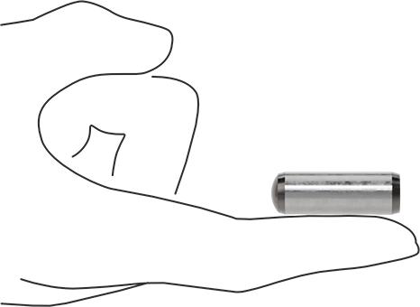 Image of Product. Side1 orientation. Contains SizingReference. Vented Pull-Out Dowel Pin with Flat Shaft, 1050-1095 Spring Steel, 12 mm Diameter, 36 mm Long.
