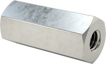Image of Product. Front orientation. 18-8 Stainless Steel Female Hex Thread Adapter, M8 x 1.25 mm to M10 x 1.5 mm Thread Size.