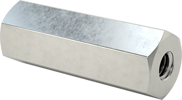 Image of Product. Back orientation. 18-8 Stainless Steel Female Hex Thread Adapter, 1/4"-28 to M6 x 1 mm Thread Size.