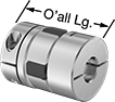 Image of System. Components of a Coupling Shown Assembled. Front orientation. Contains Annotated. Flexible Shaft Couplings. Clamping Vibration-Damping Precision Flexible Shaft Couplings.