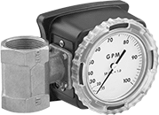 Image of Specification. Style B—Bottom to Top. Front orientation. Bottom to Top. Easy Read Flowmeters, Bronze Body, Female, Style B.