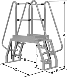 Image of Product. Front orientation. Contains Annotated. Crossover Stairs. Space-Saver Crossover Stairs, Style 3.