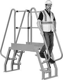 Image of Specification. Style 3 - Forward Descent. Front orientation. Crossover Stairs. Space-Saver Crossover Stairs, Style 3.