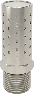 Image of Product. Top orientation. Compact High-Flow Muffler, 304 Stainless Steel, 3/4 NPT Male.
