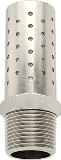 Image of Product. Top orientation. Compact High-Flow Muffler, 304 Stainless Steel, 3/4 NPT Male.