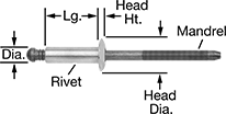 Image of Product. Front orientation. Contains Annotated. 18-8 Stainless Steel Domed Head High-Strength Blind Rivets.
