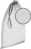 Image of Product. Front orientation. Contains Inset, Border. Drawstring Bags. Mesh Drawstring Storage Bags, Polypropylene Fabric, Fine Mesh.