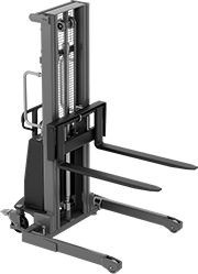 Image of Product. Back orientation. Lift Trucks. Battery-Operated High-Reach Lift Trucks with Forks.