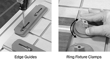 Image of ProductInUse. Front orientation. Contains Annotated, MultipleImages. Fixture Clamps. Light Duty Fixture Clamp Kits.