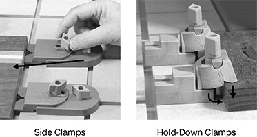 Image of ProductInUse. Front orientation. Contains Annotated, MultipleImages. Fixture Clamps. Light Duty Fixture Clamp Kits.