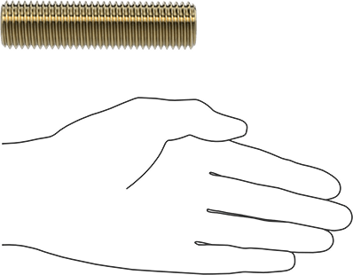 Image of Product. Side1 orientation. Contains SizingReference. Grade B7 Medium-Strength Steel Threaded Rod, Zinc Yellow-Chromate Plated, 1"-8 Thread Size, 4" Long.