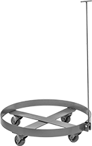 Image of Product. Front orientation. Drum Dollies. Cross-Brace Drum Dollies with Support Ring, Painted Steel Body, Smooth Platform—Lipped, Style A.