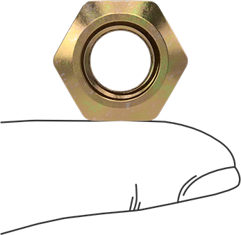 Image of Product. Side1 orientation. Contains SizingReference. Top-Lock Distorted-Thread Locknut, Zinc Yellow-Chromate Plated Steel, M12 x 1.5 mm Thread.