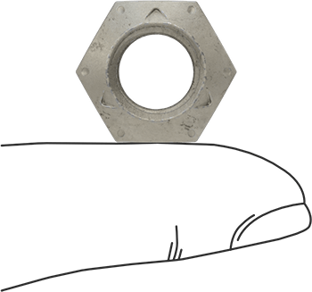 Image of Product. Side1 orientation. Contains SizingReference. Top-Lock Distorted-Thread Locknut, Zinc-Flake Coated High-Strength Grade C Steel, 7/16"-20.
