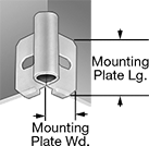Image of ProductInUse. Outside Corner Mount for Angle Iron/Channel. Front orientation. Contains Annotated. Caster Sockets. Mounting Sockets for Friction-Grip Stem Casters, Screw-On Socket, Outside-Corner Mount.