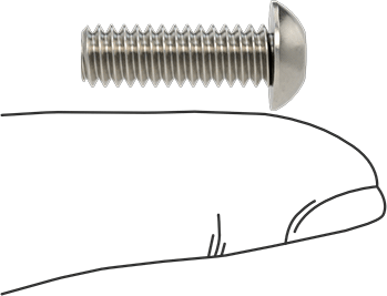 Image of Product. Side1 orientation. Contains SizingReference. Asymmetrical Drive Button Head Screws, Tamper-Resistant, 1/4"-20 Thread, 3/4" Long.